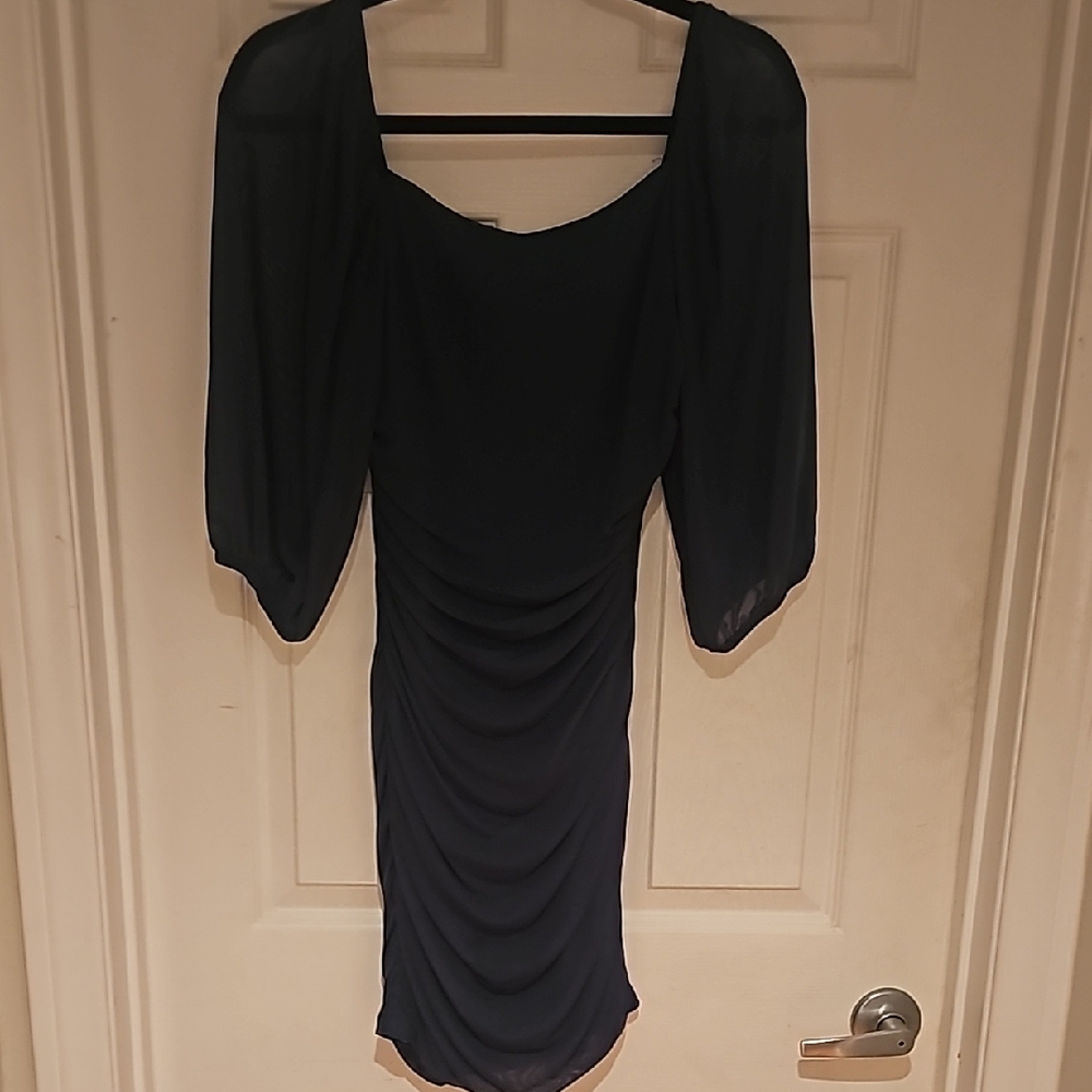Elegant Forest Green Dress with Ruched Detailing